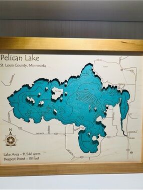 Topographic 3-Dimensional Layered Wooden Map of Pelican Lake Minnesota